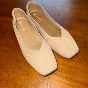Cream Ballet Flats with Square Toe Design